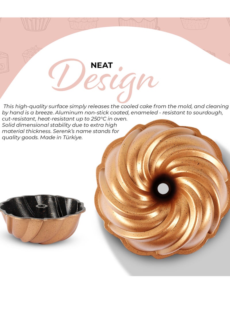Serenk Serenk Fun Cooking Pinwheel Cake Pan, Die Cast Coating with Elegant Pattern, Non Stick Bakeware,  Cake Mould for Professional Taste, 9.5”, Round, Yellow  - Image 4