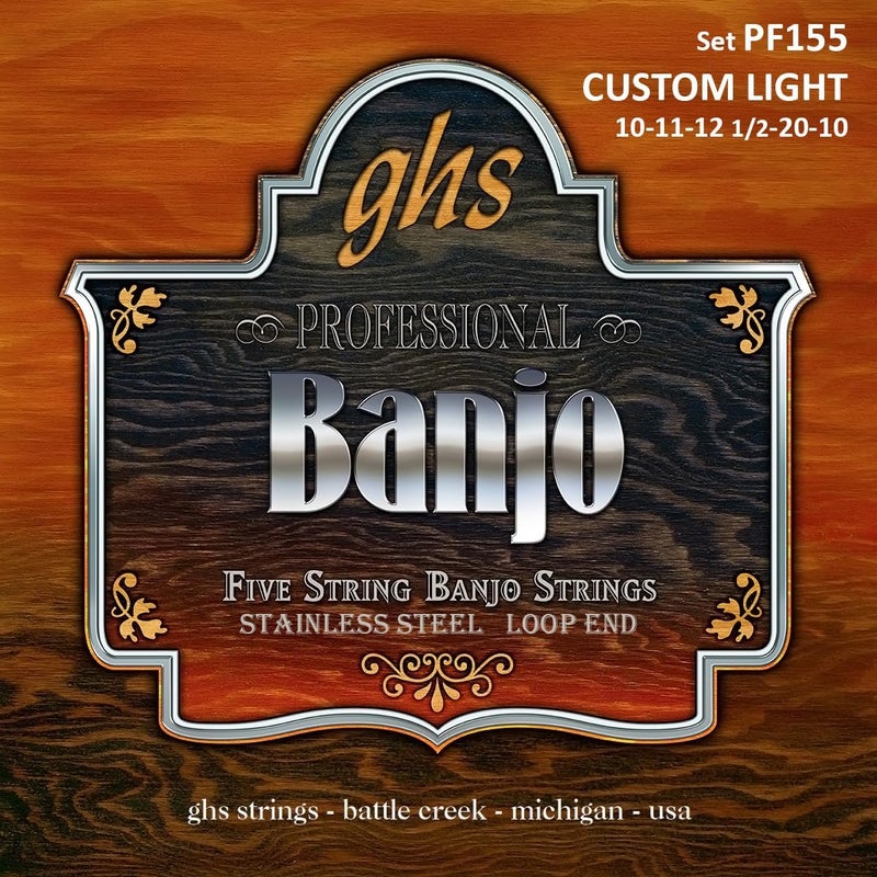 GHS Strings - 5-String Banjo Strings - Stainless Steel - Loop End - Custom Light Gauge - 010-020 - Model: PF155 SET - Image 1