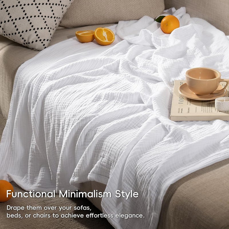 David's Home PHF 100% Cotton Muslin Throw Blanket, Large 269 x 234 Cm 4 Layer Lightweight and Breathable Blanket for Adults, Luxury Soft Gauze Throws for Couch, Natural Minimalist - Image 2