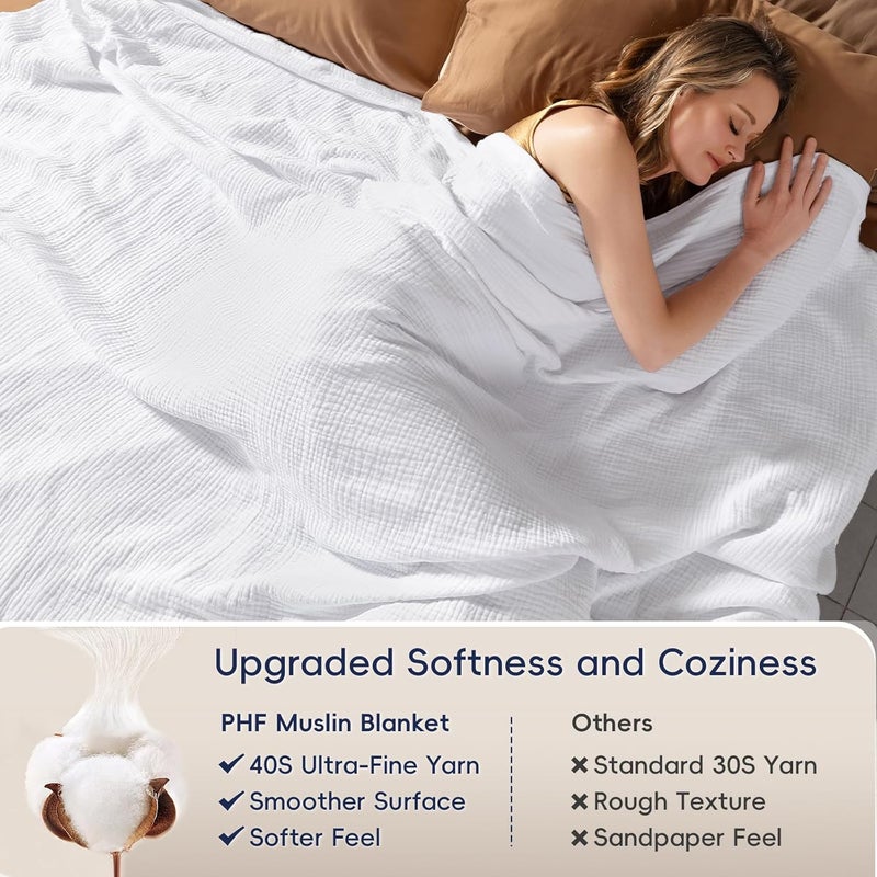 David's Home PHF 100% Cotton Muslin Throw Blanket, Large 269 x 234 Cm 4 Layer Lightweight and Breathable Blanket for Adults, Luxury Soft Gauze Throws for Couch, Natural Minimalist - Image 4