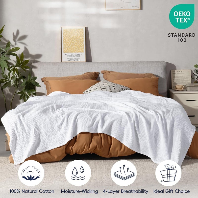 David's Home PHF 100% Cotton Muslin Throw Blanket, Large 269 x 234 Cm 4 Layer Lightweight and Breathable Blanket for Adults, Luxury Soft Gauze Throws for Couch, Natural Minimalist - Image 5
