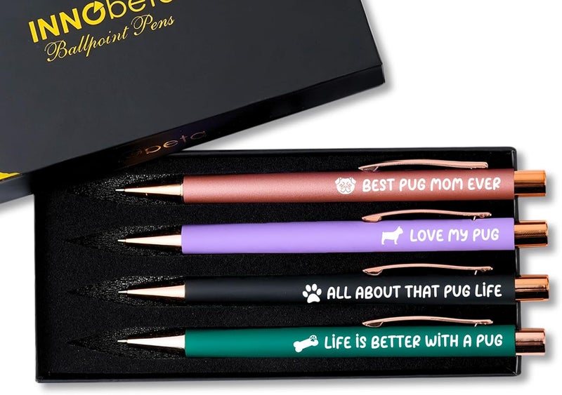 InnoBeta Pug Gifts for Lovers Ballpoint Pen Set of 4 Pug Mom Gifts for Women in Christmas Birthday - Image 1