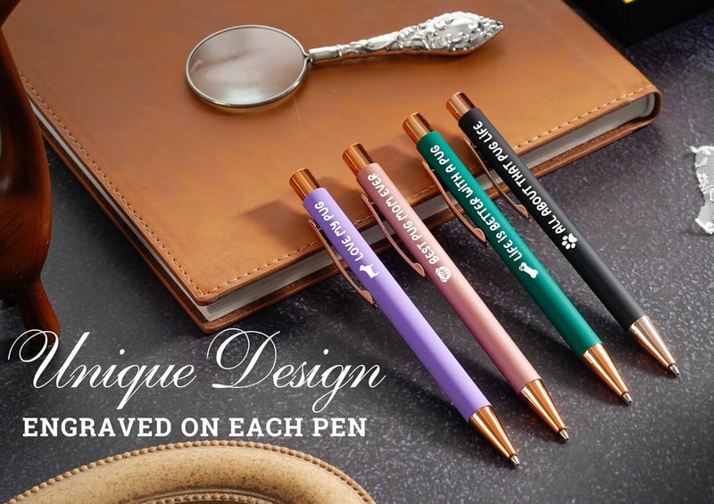 InnoBeta Pug Gifts for Lovers Ballpoint Pen Set of 4 Pug Mom Gifts for Women in Christmas Birthday - Image 2