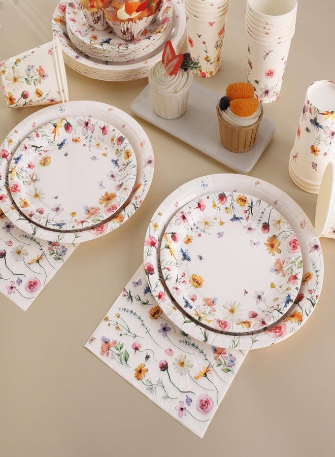 LOOWVY Wildflower Party Supplies Decorations 175PCS Floral Paper Plates and Napkins, Tea Party Plates and Cups Disposable Dinnerware Sets for Spring Butterfly Birthday Decorations, Serves 25 - Image 5