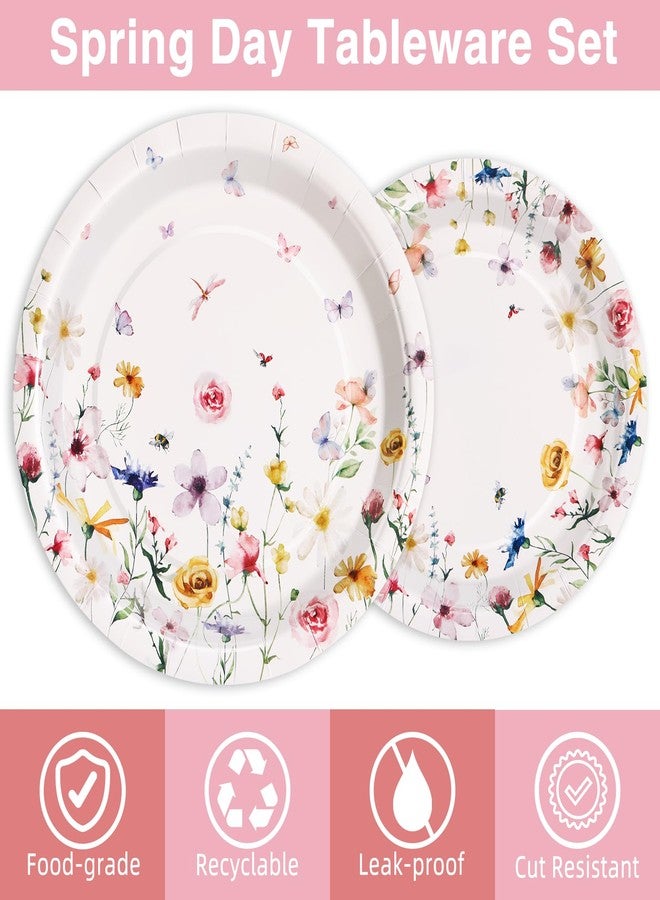 LOOWVY Wildflower Party Supplies Decorations 175PCS Floral Paper Plates and Napkins, Tea Party Plates and Cups Disposable Dinnerware Sets for Spring Butterfly Birthday Decorations, Serves 25 - Image 3