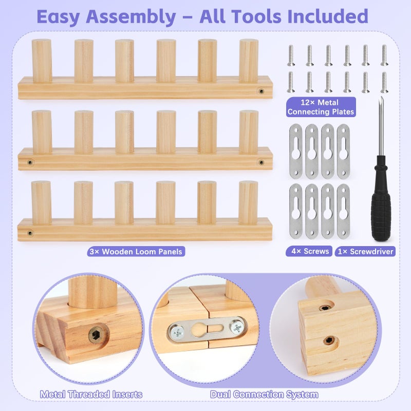 Reessy Wooden Loom for Chunky Blanket â€“ 40â€ Chunky Knitting Blanket Loom & Afghan Loom Kit â€“ 3-in-1 Solid Wood Chunky Yarn Loom for DIY Blanket, Throws & Big Yarn Knitting Projects - Image 4