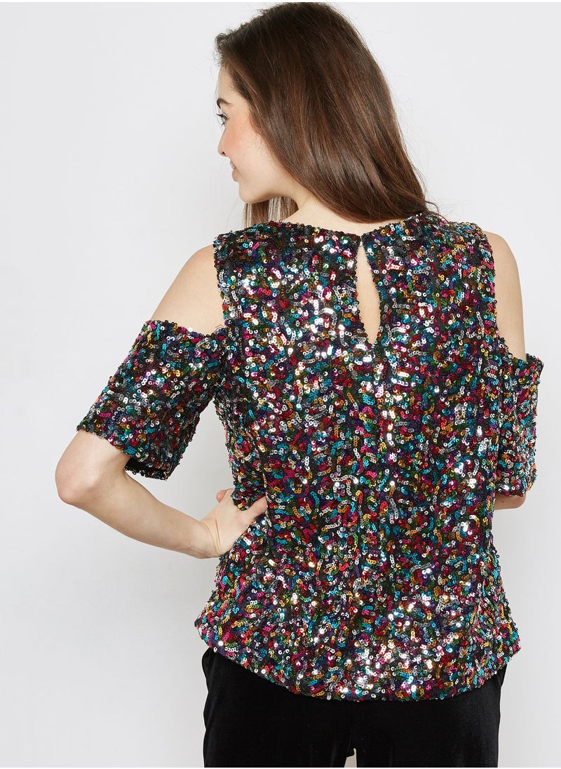 DOROTHY PERKINS - Sequin Cold Shoulder Top - Image 1