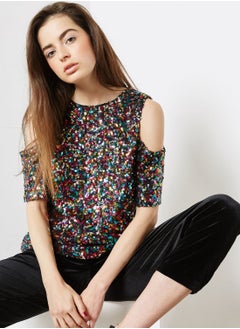 Sequin Cold Shoulder Top
