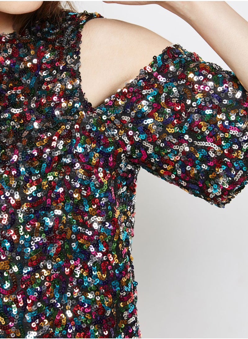 DOROTHY PERKINS - Sequin Cold Shoulder Top - Image 1