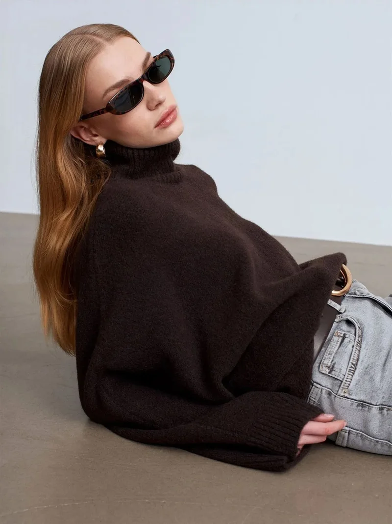 ديلفين DILVIN Oversized Ribbed Turtleneck Sweater
