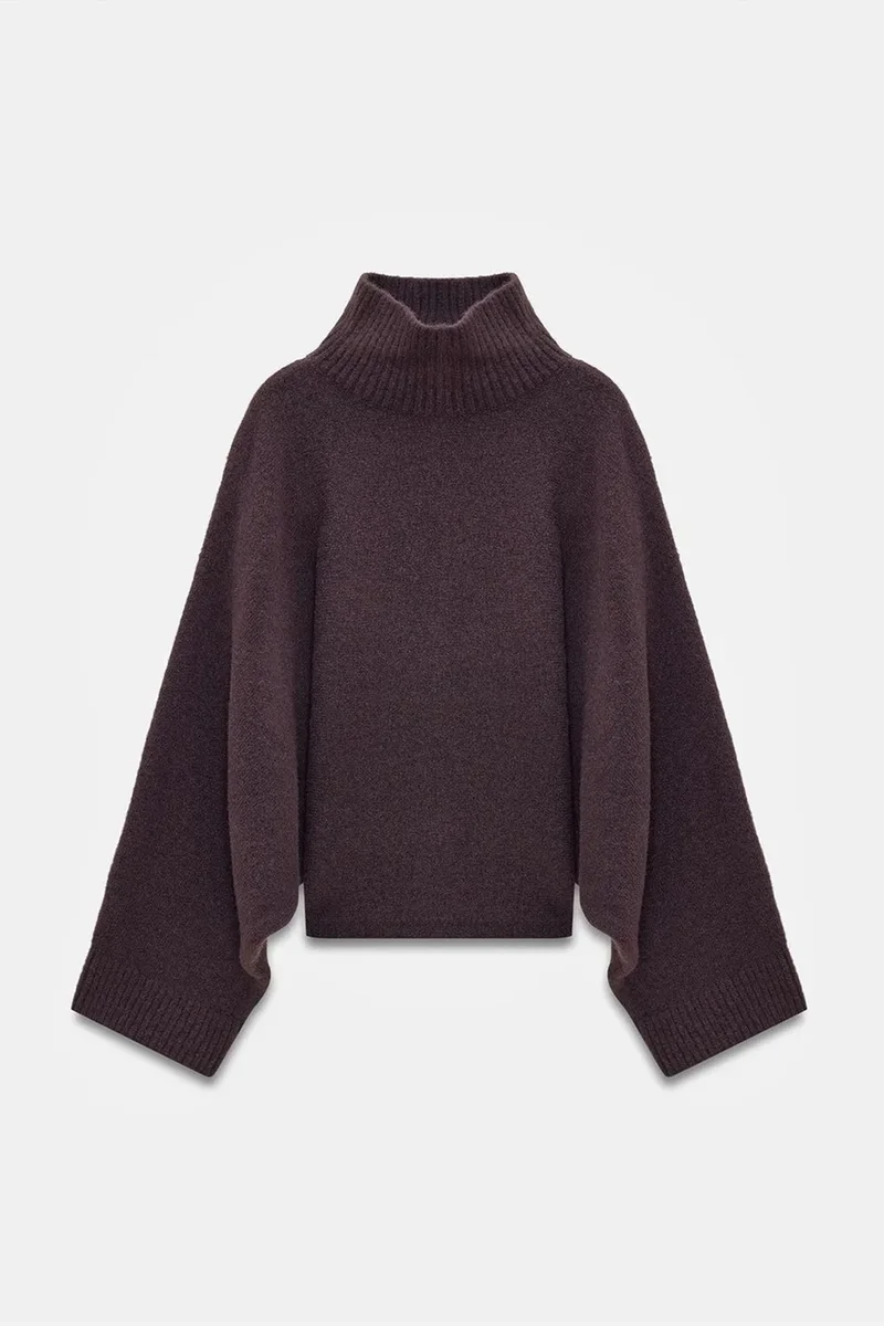 Dilvin Coffee Brown DILVIN Oversized Ribbed Turtleneck Sweater for Women | Best Price UAE