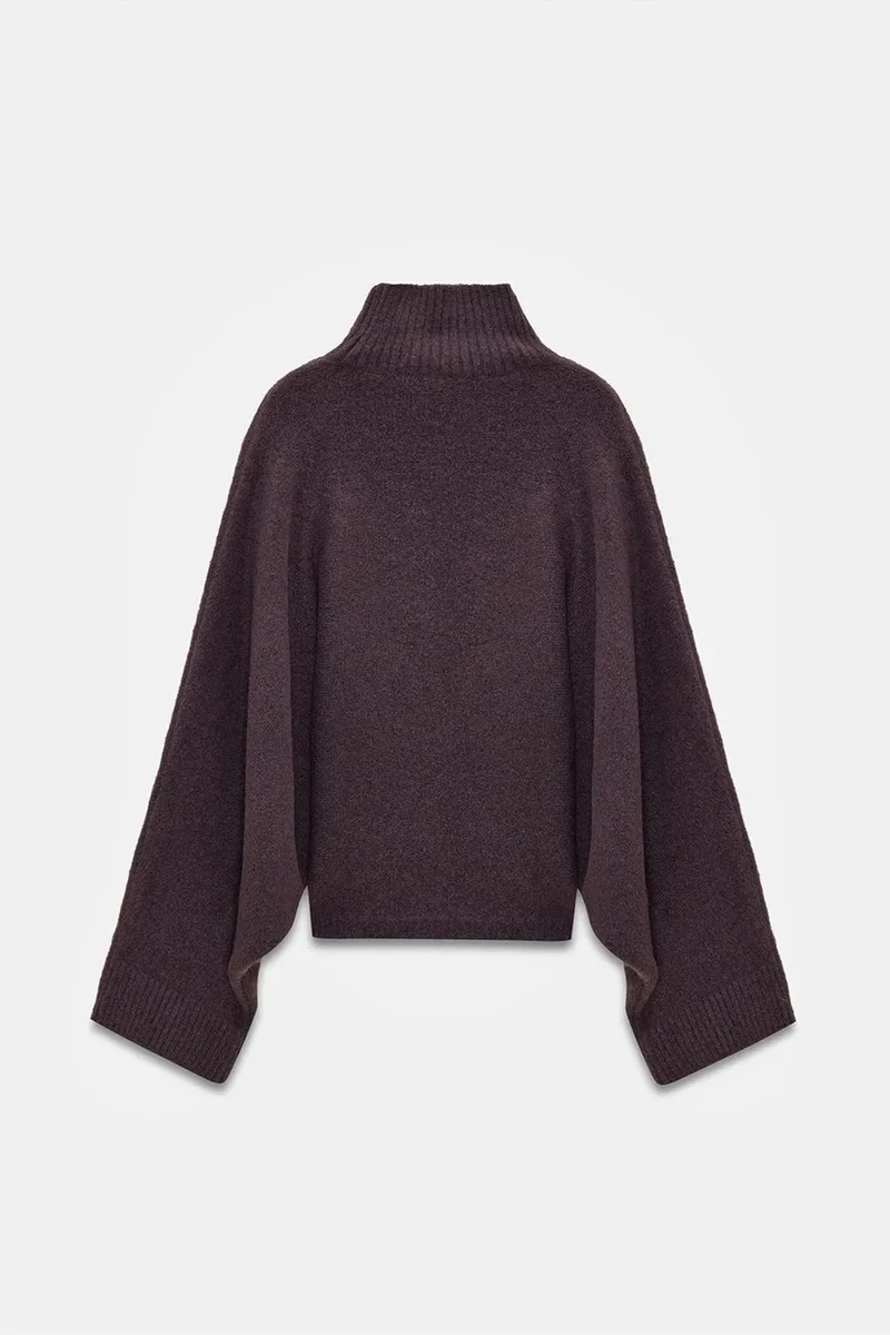 Dilvin Coffee Brown DILVIN Oversized Ribbed Turtleneck Sweater for Women | Best Price UAE