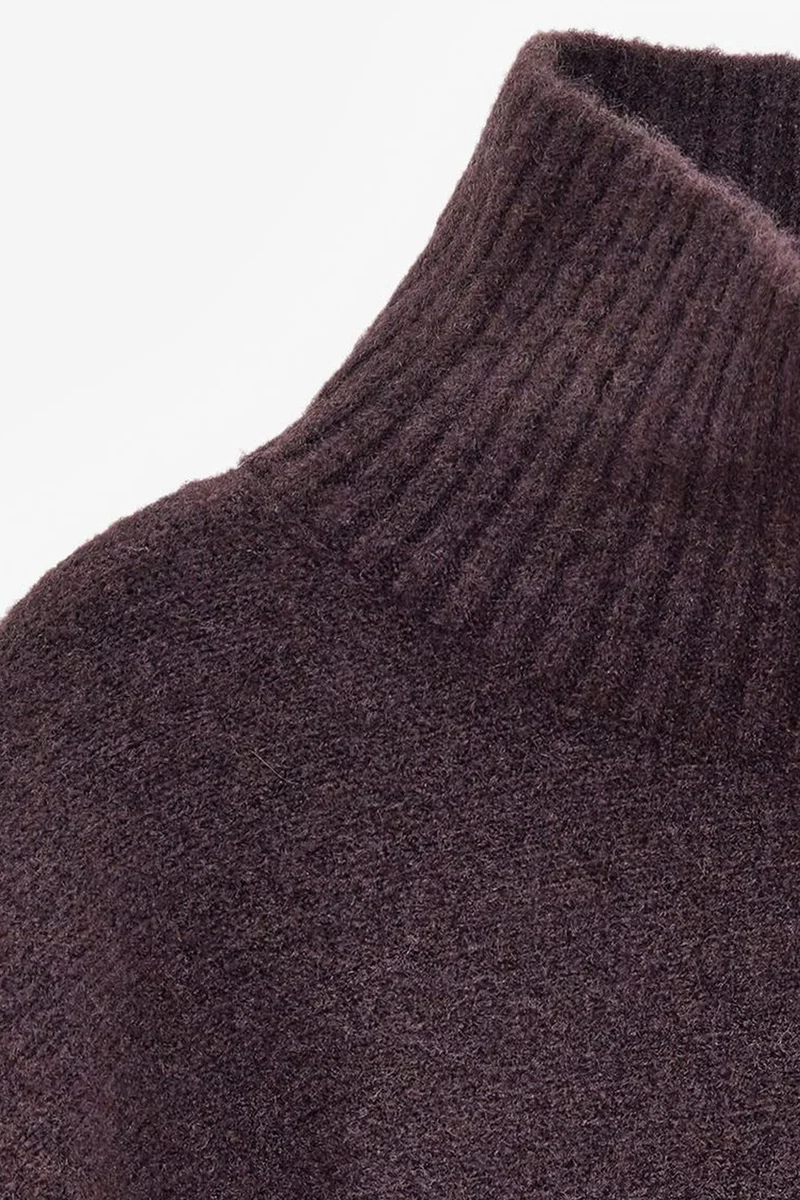 Dilvin Coffee Brown DILVIN Oversized Ribbed Turtleneck Sweater for Women | Best Price UAE