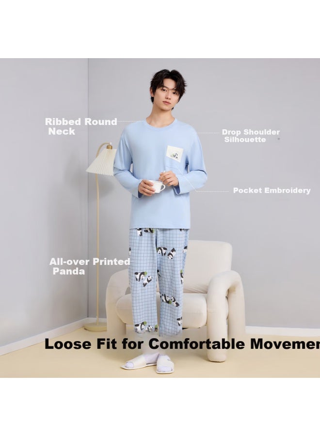 Youkeshu Men's Pajamas, 10a Antibacterial Fun Panda Spring Long-sleeve Home Wear Set Sale]