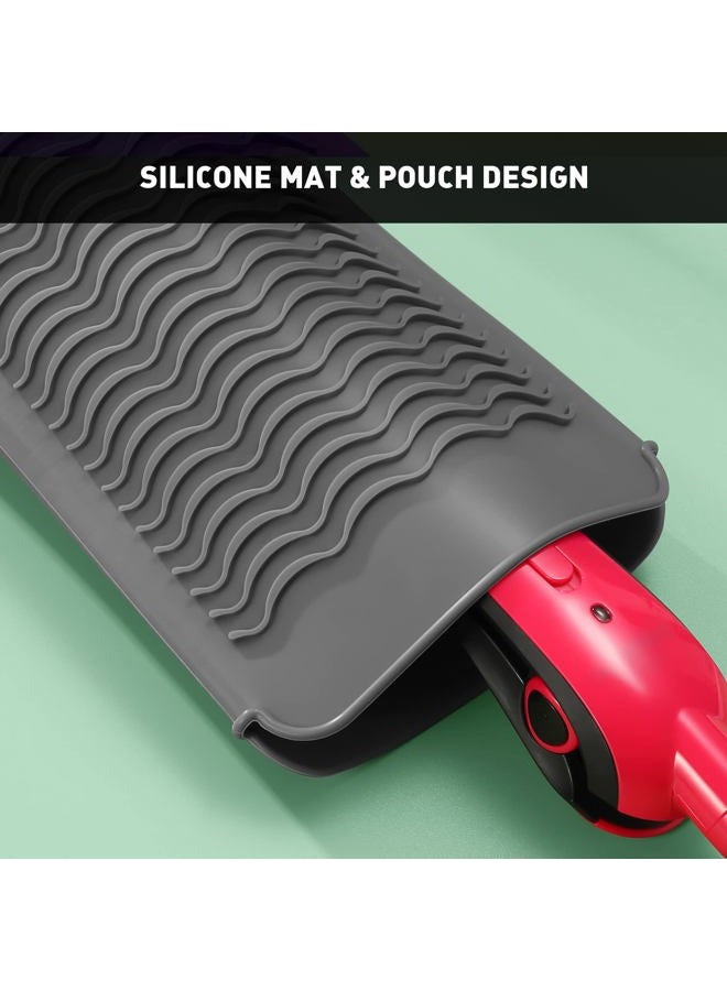 ZAXOP 2 Pack Heat Resistant Silicone Mat Pouch for Flat Iron, Curling Iron,Hair Straightener,Hair Curling Wands,Hot Hair Tools (Grey & HOT Pink) - Image 3