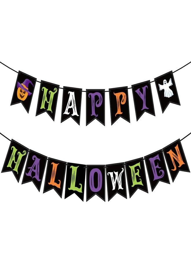 OLANRUN Halloween Decorations Indoor for Party, Happy Halloween Banner Decor, Scary Hanging Banner with Pumpkin Ghost Decorations for Office Home Room Mantel Bedroom Wall, Pre-Assembled - Image 1