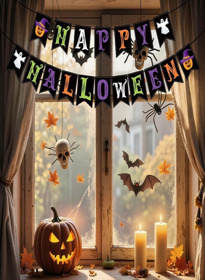 OLANRUN Halloween Decorations Indoor for Party, Happy Halloween Banner Decor, Scary Hanging Banner with Pumpkin Ghost Decorations for Office Home Room Mantel Bedroom Wall, Pre-Assembled - Image 3