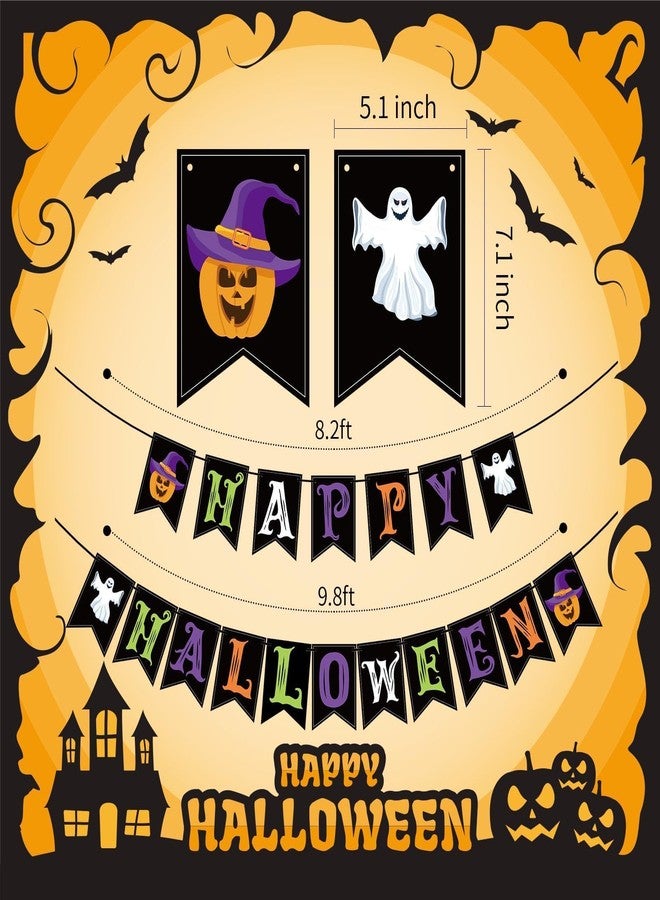 OLANRUN Halloween Decorations Indoor for Party, Happy Halloween Banner Decor, Scary Hanging Banner with Pumpkin Ghost Decorations for Office Home Room Mantel Bedroom Wall, Pre-Assembled - Image 2