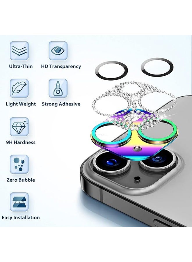 iPhone 15 iPhone 15 Plus Camera Lens Protector Bling Lens Cover 3D Rhinestone Diamond 9H Tempered Glass Camera Case Anti Scratch Shockproof Metal Screen Full Protective Mobile Accessory - Image 2