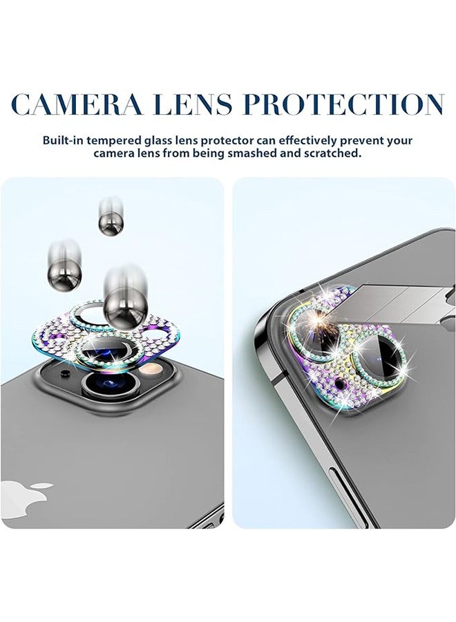 iPhone 15 iPhone 15 Plus Camera Lens Protector Bling Lens Cover 3D Rhinestone Diamond 9H Tempered Glass Camera Case Anti Scratch Shockproof Metal Screen Full Protective Mobile Accessory - Image 3