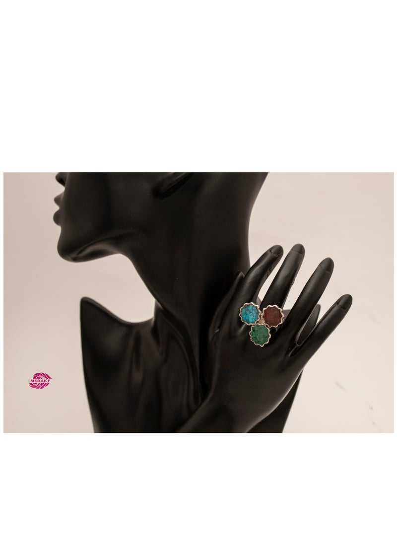 MERAKY - 950 multicolored silver ring handmade - Image 1