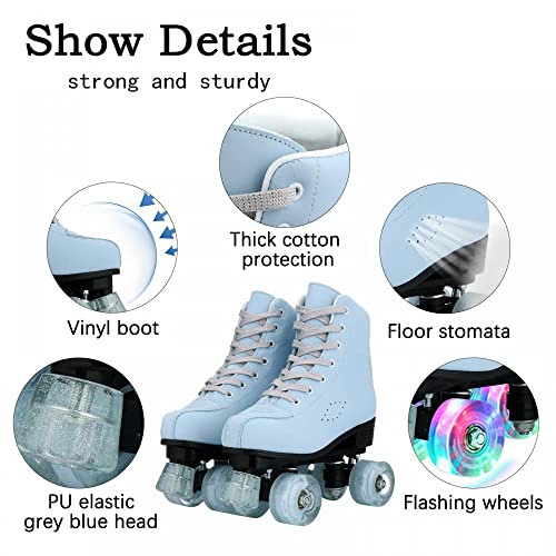XUDREZ Roller Skates for Women, Holographic High Top PU Leather Rollerskates, Shiny Double-Row Four Wheels Skates Patines for Women Men Boys and Girls and Age 8-50 Indoor Outdoor (41) - Image 3