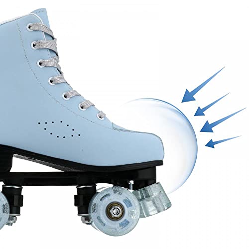 XUDREZ Roller Skates for Women, Holographic High Top PU Leather Rollerskates, Shiny Double-Row Four Wheels Skates Patines for Women Men Boys and Girls and Age 8-50 Indoor Outdoor (41) - Image 5
