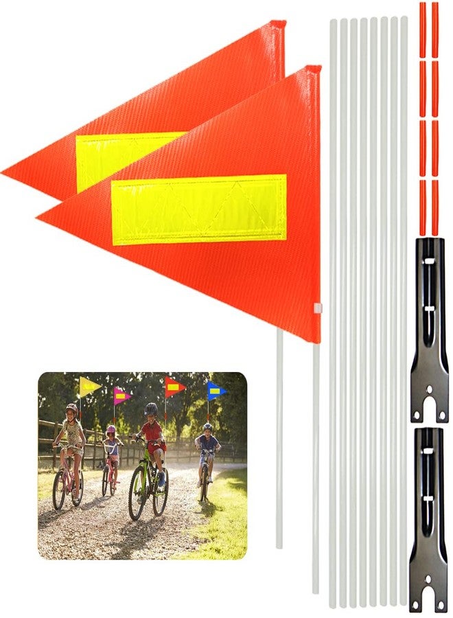 RAXCONN 2 Pcs Bike Safety Flag with Poles Orange Reflective Strip Flag Adjustable Height Fiberglass Pole Safety Sign High Visibility Bicycle Flag Tear-Resistant Waterproof - Image 1