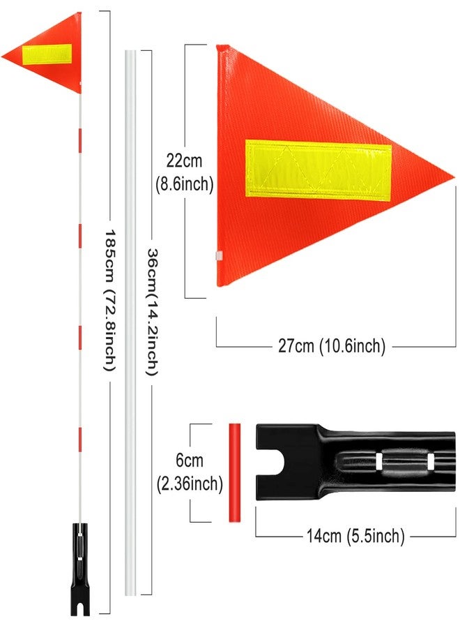 RAXCONN 2 Pcs Bike Safety Flag with Poles Orange Reflective Strip Flag Adjustable Height Fiberglass Pole Safety Sign High Visibility Bicycle Flag Tear-Resistant Waterproof - Image 2