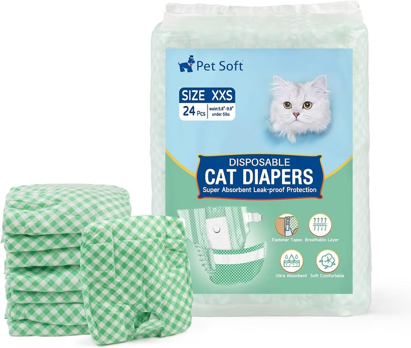 Pet Soft Disposable Cat Diapers - Female Dog Diapers for Cats & Dogs in Heat Period or Urine Incontinence, Doggie Diapers Ultra Absorbent Leak-Proof Puppy Diapers 24pcs (Green, XXS) - Image 1