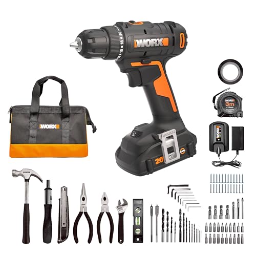 Worx 20V Cordless Drill Driver, 84pc Accessory Kit, Variable 2-Speed, 265 In-Lbs Torque, 20+1 Clutch, Lightweight, Compact, 3/8-Inch Keyless Chuck - Battery & Charger Included - Image 1
