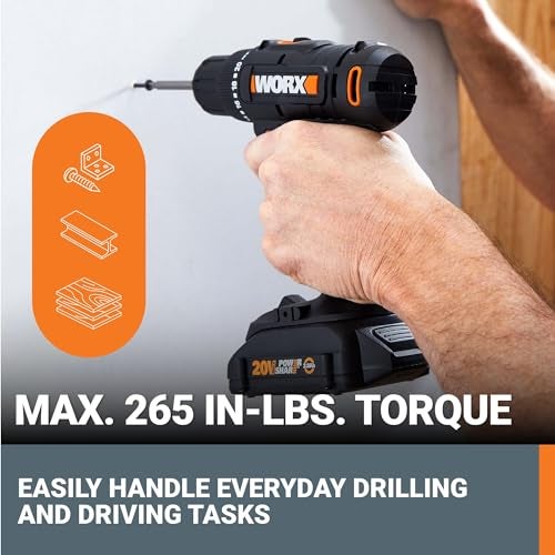 Worx 20V Cordless Drill Driver, 84pc Accessory Kit, Variable 2-Speed, 265 In-Lbs Torque, 20+1 Clutch, Lightweight, Compact, 3/8-Inch Keyless Chuck - Battery & Charger Included - Image 2