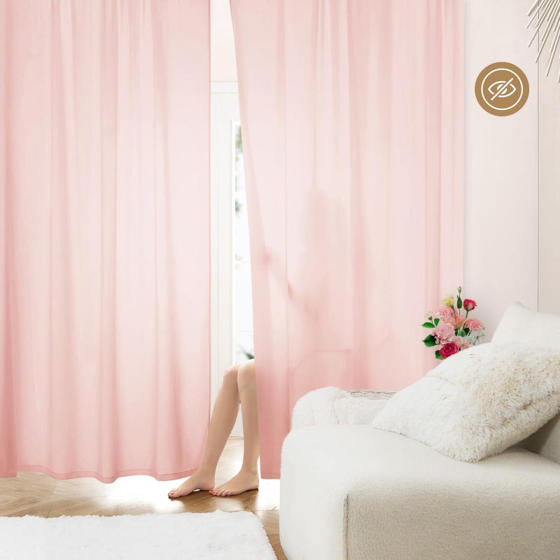 HOMEIDEAS HOMEIDEAS Non-See-Through Blush Pink Privacy Sheer Curtains 52 X 45 Inches Long 2 Panels Semi Sheer Curtains Light Filtering Window Curtains Drapes for Bedroom Living Room - Image 1