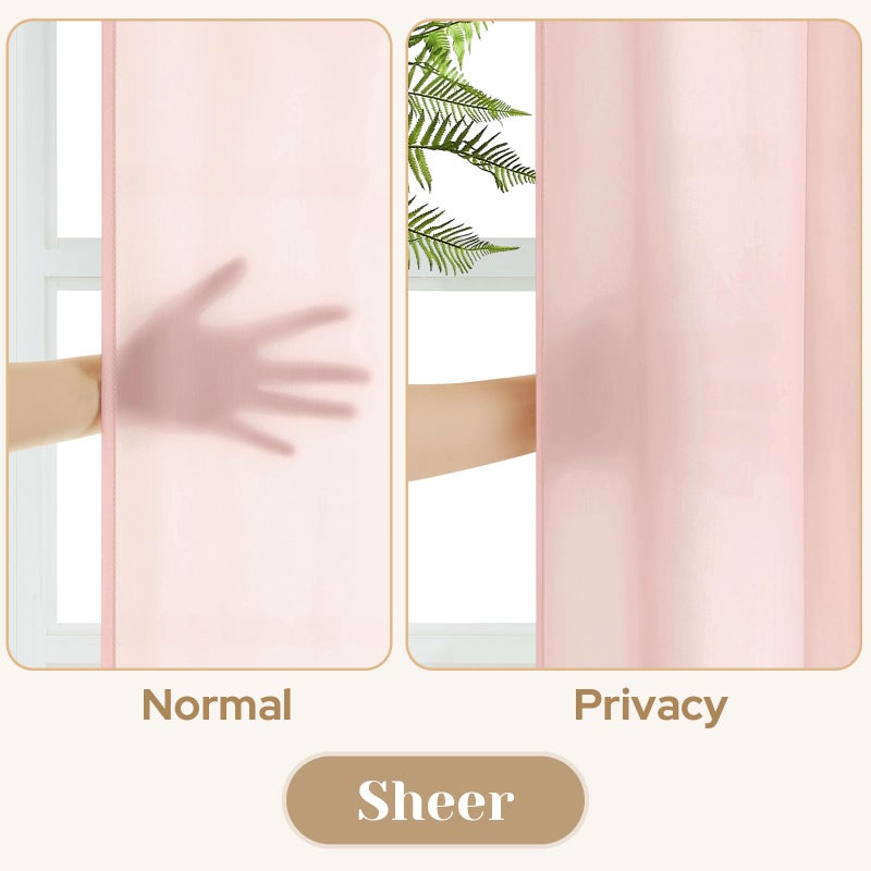 HOMEIDEAS HOMEIDEAS Non-See-Through Blush Pink Privacy Sheer Curtains 52 X 45 Inches Long 2 Panels Semi Sheer Curtains Light Filtering Window Curtains Drapes for Bedroom Living Room - Image 3
