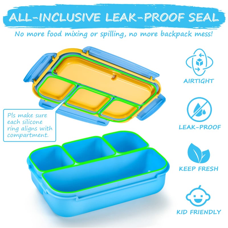 QQKO Bento Lunch Boxes with 4 Compartments, Sauce Container, Utensils, Food Picks and Muffin Cups for School or Adults, Blue - Image 5