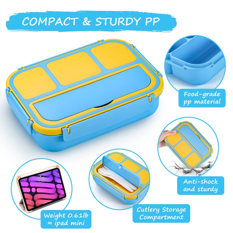 QQKO Bento Lunch Boxes with 4 Compartments, Sauce Container, Utensils, Food Picks and Muffin Cups for School or Adults, Blue - Image 4