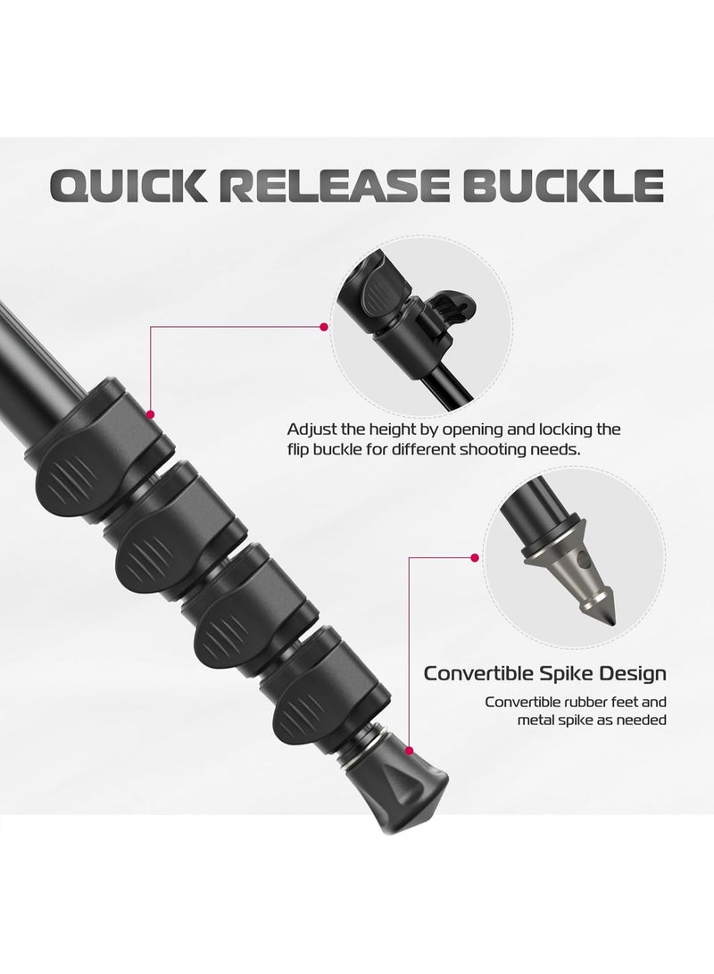 يولانزي حامل كاميرا أحادي يولانزي TB12 بطول 61 بوصة، مصنوع من الألومنيوم، مزود بخمسة أقسام لضبط الارتفاع، خفيف الوزن وسهل الحمل، مناسب لكاميرات كانون ونيكون وسوني بدون مرآة وكاميرات DSLR، سهل الحمل. - Image 4