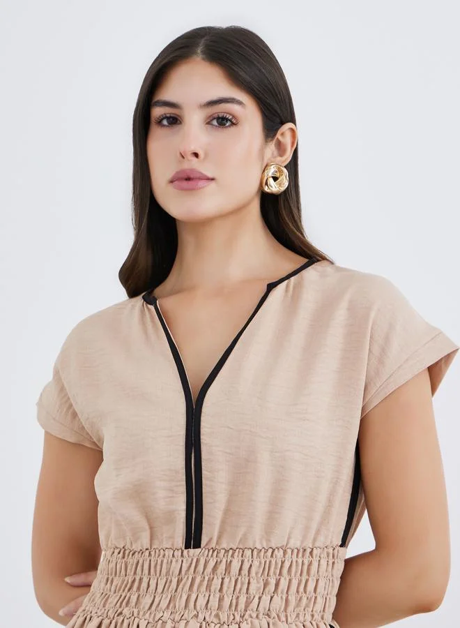 Styli Styli Plain Short Sleeves Kaftan Maxi Dress