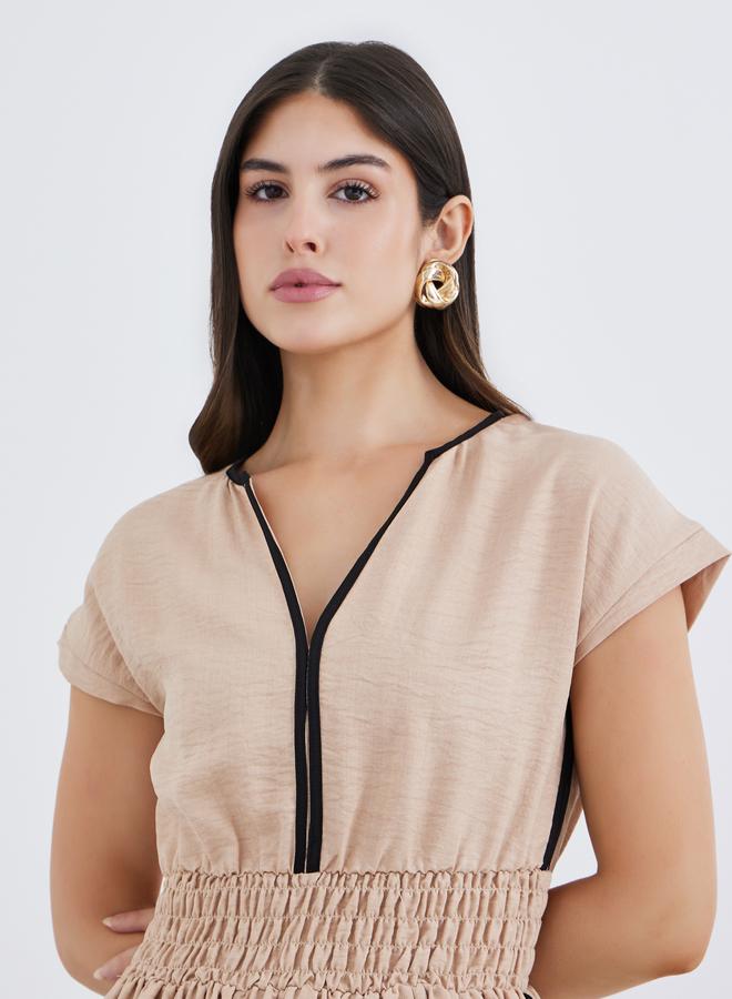 Styli Plain Short Sleeves Kaftan Maxi Dress - Image 4