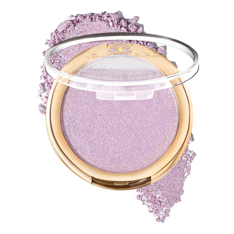 YOUNG VISION Pressed Powder Highlighter, Baked Natural Glow Contour Powder & Face Highlighter, Cruelty Free, Shimmer Highlighting Makeup for Face, Eye, Eyeshadow, Body, Skin, Xmas Gift (Purple) - Image 1