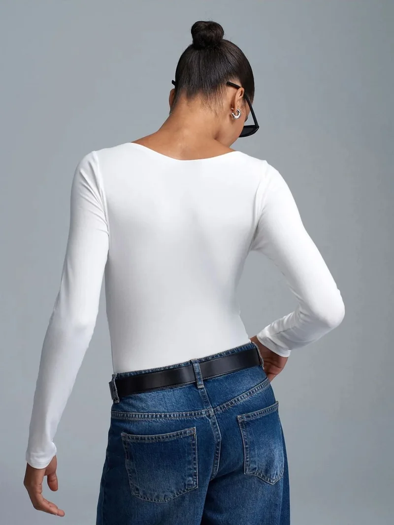 Dilvin DILVIN Slim Fit Boat Neck Bodysuit