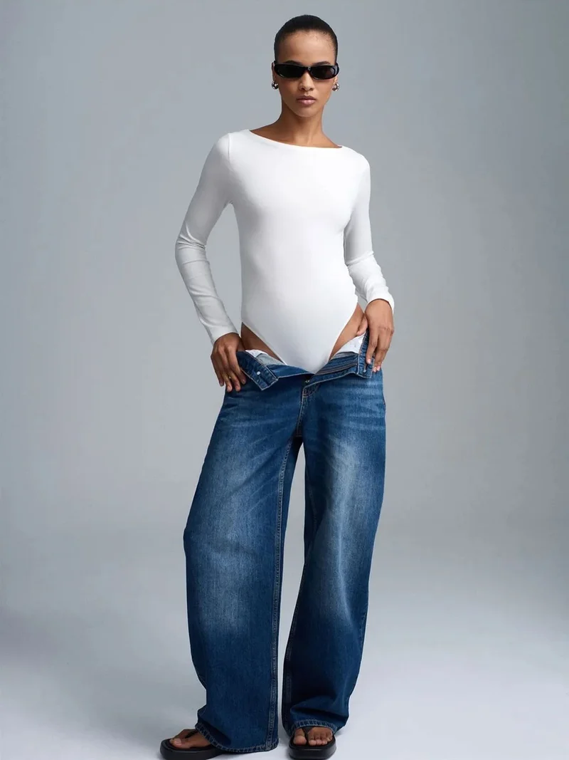 Dilvin DILVIN Slim Fit Boat Neck Bodysuit