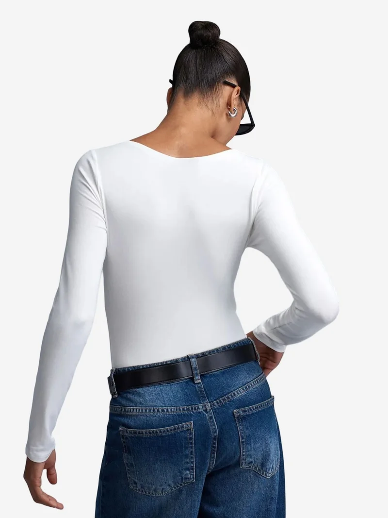 ديلفين DILVIN Slim Fit Boat Neck Bodysuit