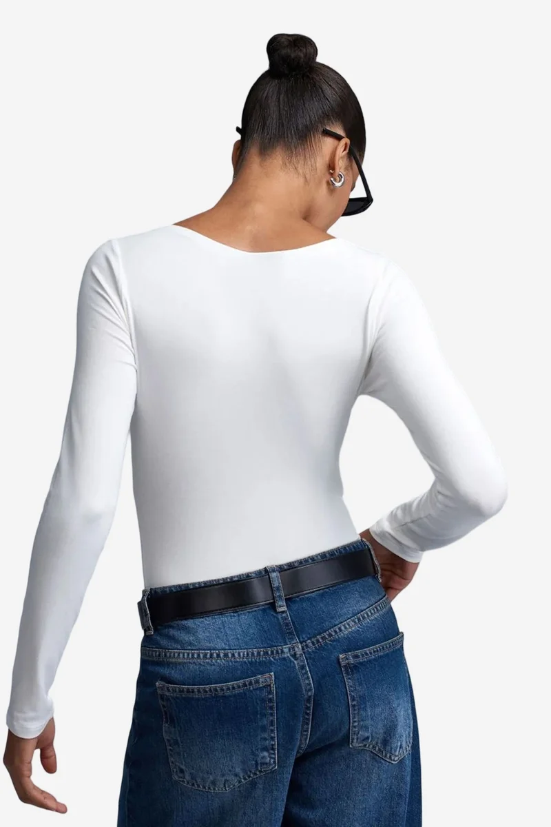 Dilvin White DILVIN Slim Fit Boat Neck Bodysuit for Women | Best Price UAE