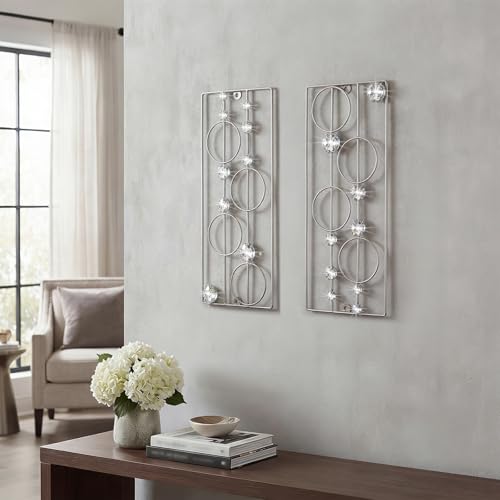 ZEXUIRU 2 Pack Bling Abstract Metal Wall Art Minimalist Line Jeweled Crystal Wall Decor Modern Geometric Rhinestone Hanging Wall Sculpture for Living Room Bedroom Bathroom Office - Image 1
