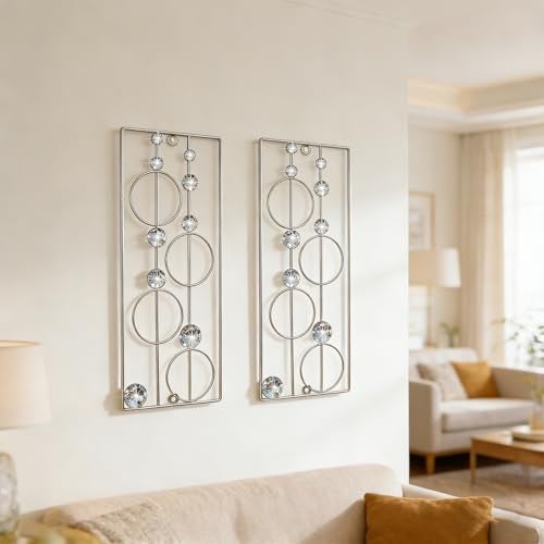 ZEXUIRU 2 Pack Bling Abstract Metal Wall Art Minimalist Line Jeweled Crystal Wall Decor Modern Geometric Rhinestone Hanging Wall Sculpture for Living Room Bedroom Bathroom Office - Image 4