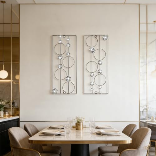 ZEXUIRU 2 Pack Bling Abstract Metal Wall Art Minimalist Line Jeweled Crystal Wall Decor Modern Geometric Rhinestone Hanging Wall Sculpture for Living Room Bedroom Bathroom Office - Image 5