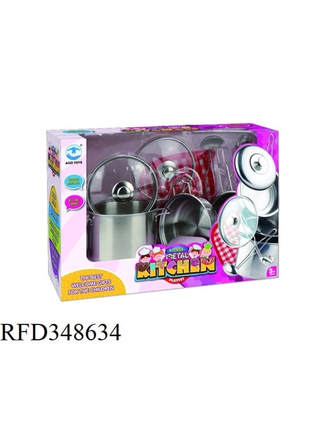 Kids Kitchen Toy Cooking Set | Stainless Steel Cookware & Cutlery Set with 2 Glass Lids | Pretend Play Chef Kitchen Toys for Boys & Girls - Image 3