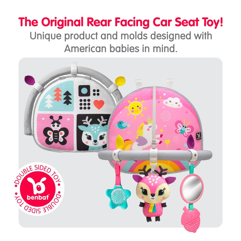 BENBAT Car Seat Toys for Babies - Double Sided Rear Facing Carseat Toy with Baby Mirror for Infants Girls and Boys 0-18 Months, Pink - Image 2