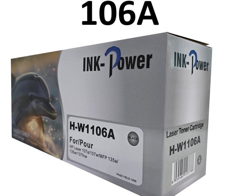 اينك باور خرطوشة حبر106A  متوافقة  مع طابعات  137fwg  HP Laser 107w 107a 107r MFP 137fwg 135wg 137fnw 135w 135r (1 أسود، مع شريحة - Image 2